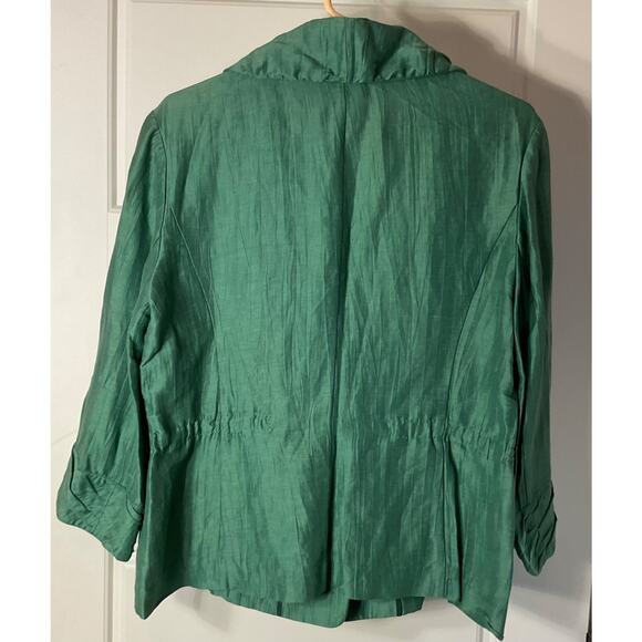 Classiques Entier Shamrock Green 3/4 Sleeve adjustable Waist Linen Blend Jacket - Picture 3 of 7
